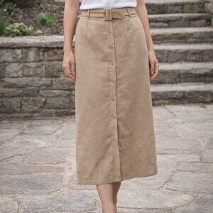 Talbots Khaki Silk Linen Button Front Midi Skirt Size 18 NWOT